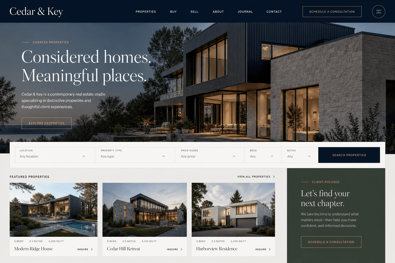 Cedar & Key real estate starting design preview