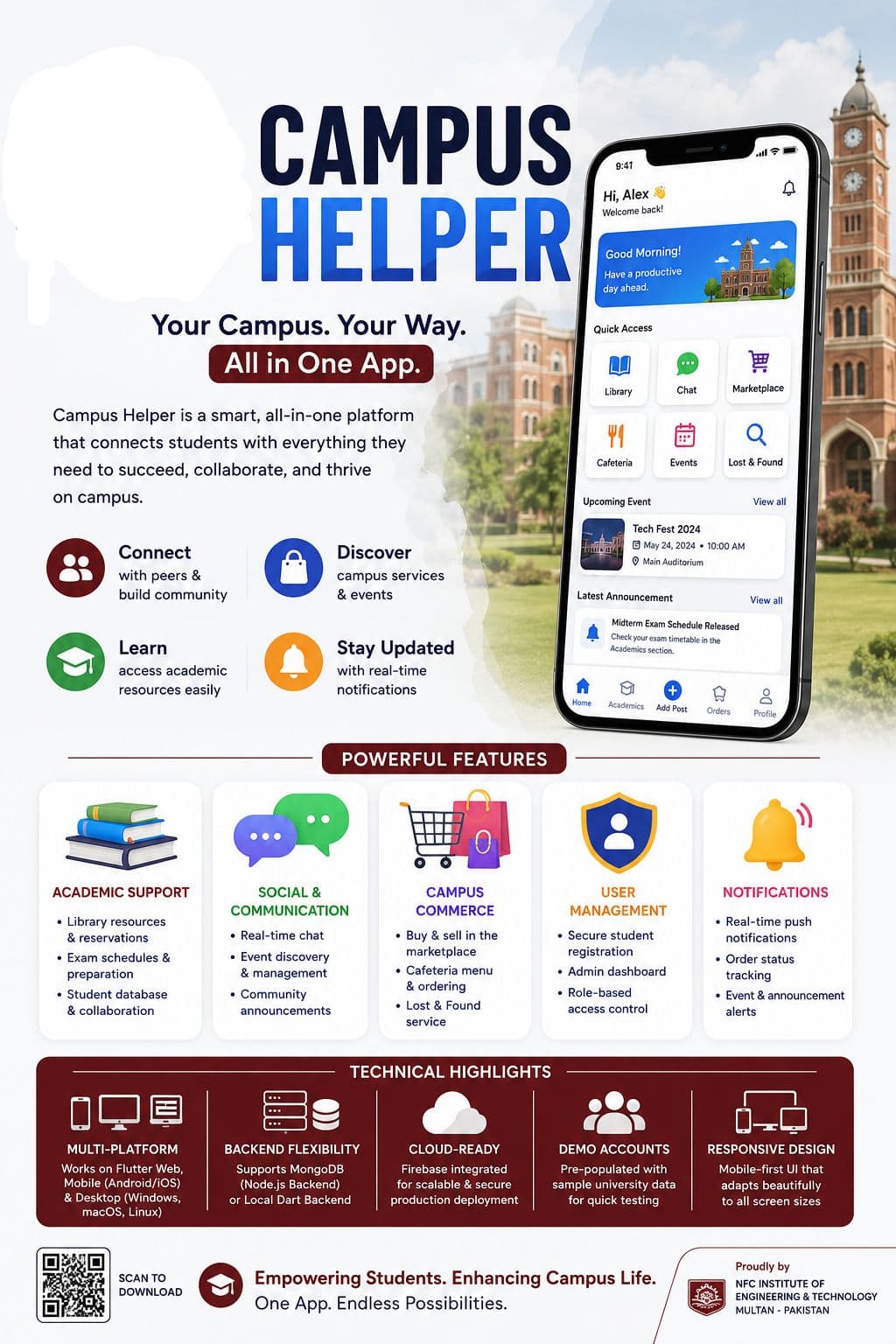 Campus Helper student services Flutter app poster