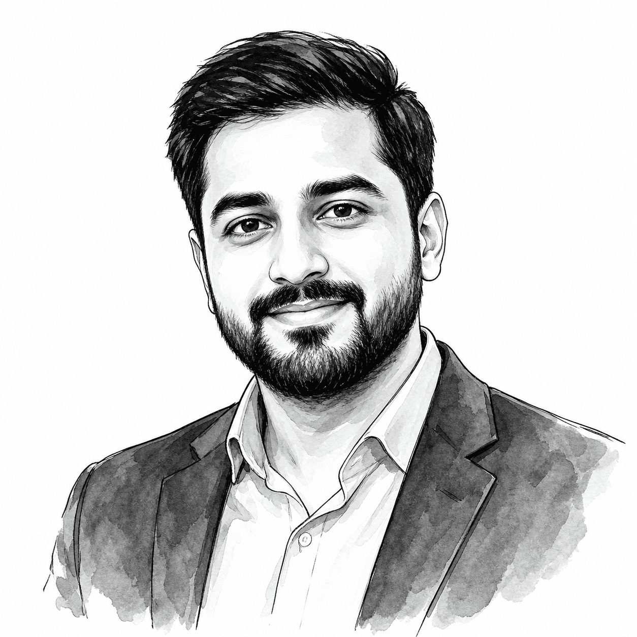 Illustrative sketch portrait for a full-stack engineering partner