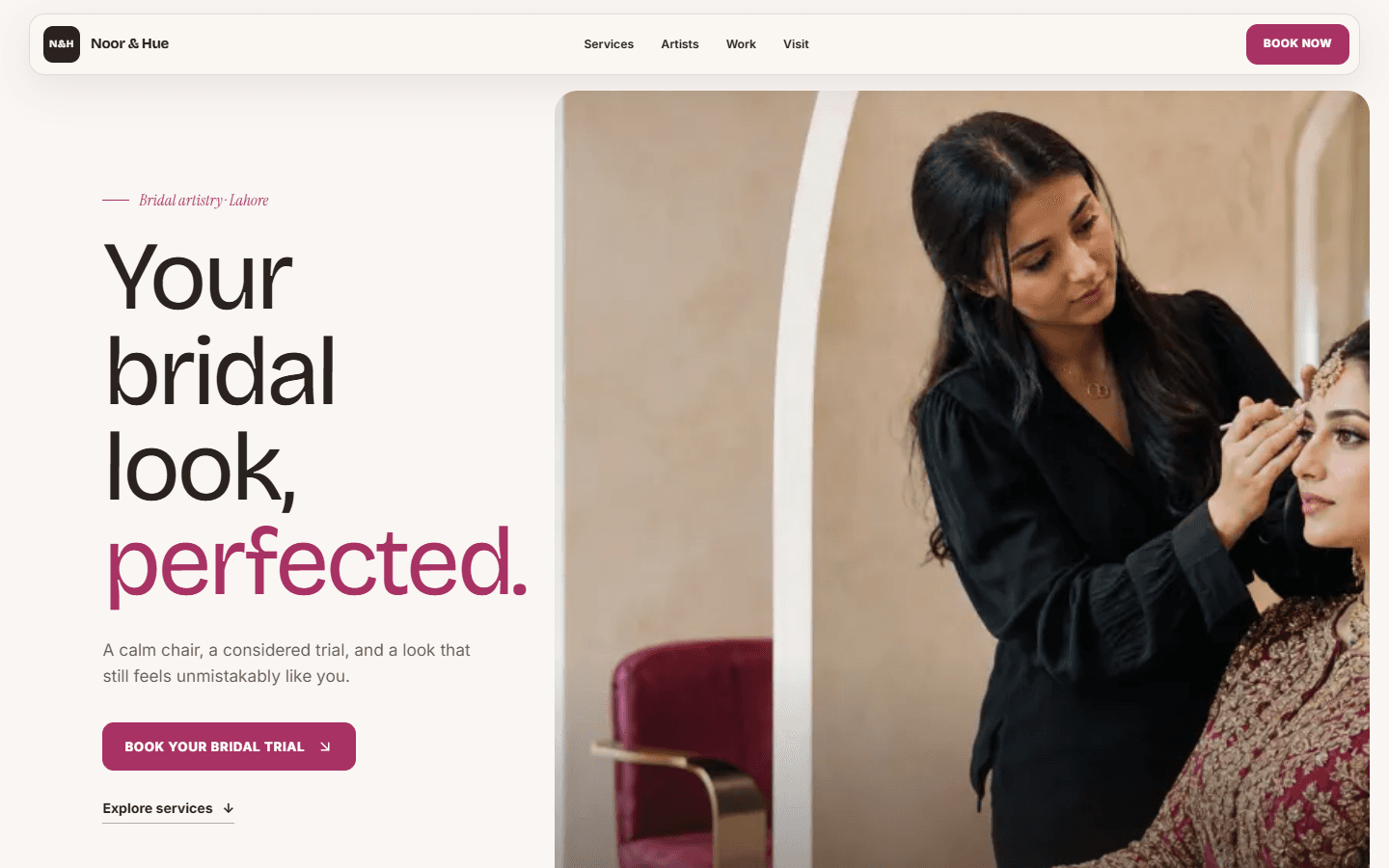 Noor & Hue Beauty Salon beauty & wellness website design preview